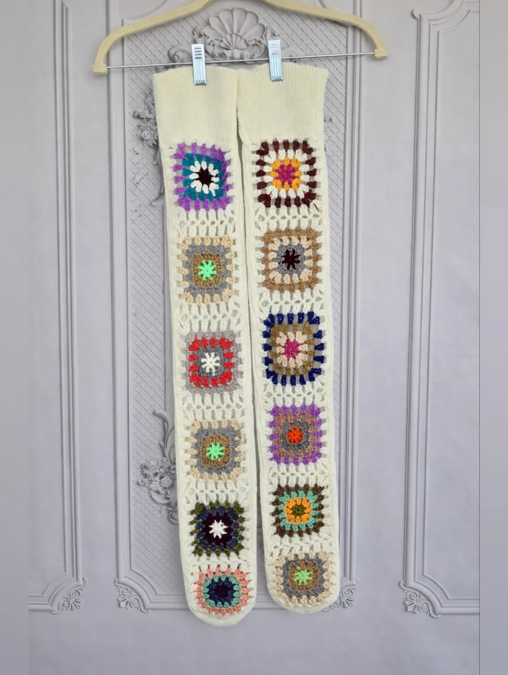 Granny Square Over-the-Knee Cabin Socks / Cozy Boho Cottagecore / OS